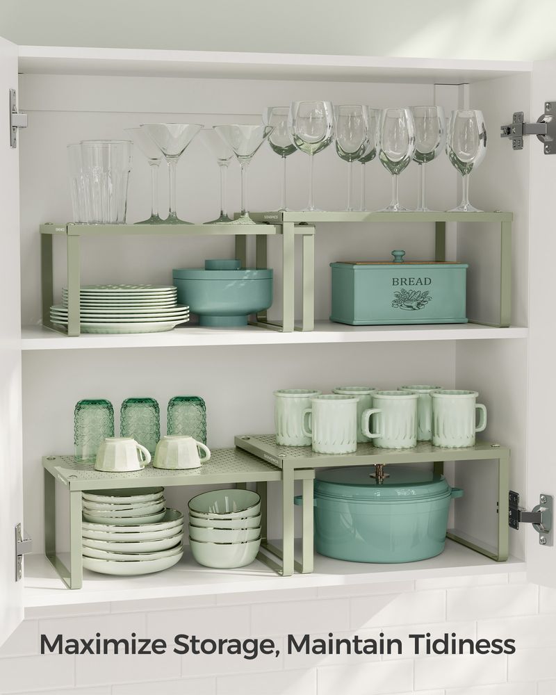 Spice Rack Organizers - Set Of 2 Stackable Metal Cabinet Shelves