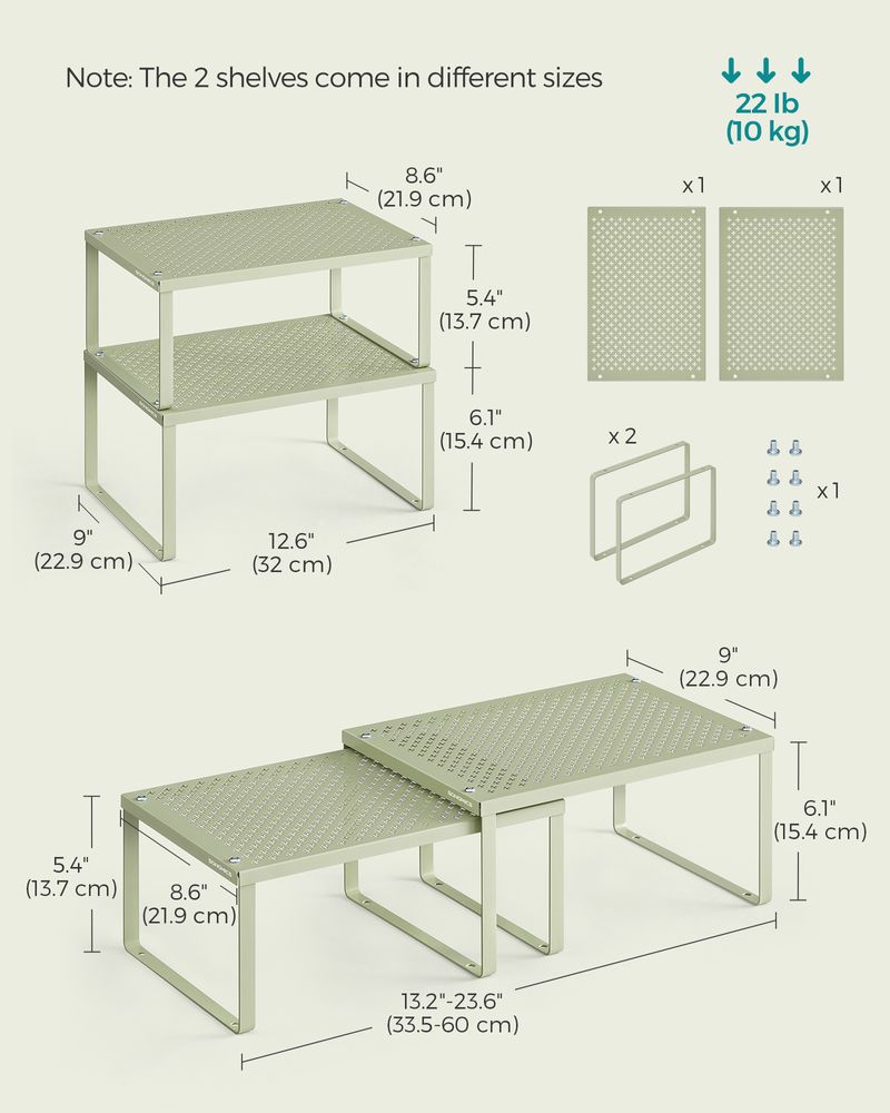 Spice Rack Organizers - Set Of 2 Stackable Metal Cabinet Shelves