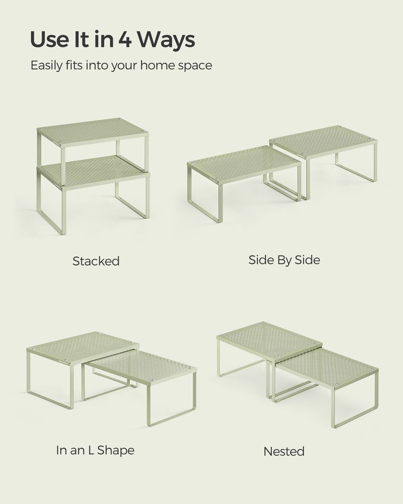 Spice Rack Organizers - Set Of 2 Stackable Metal Cabinet Shelves