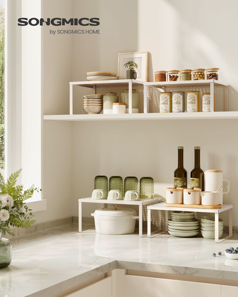 Spice Rack Organizers - Set Of 2 Stackable Metal Cabinet Shelves