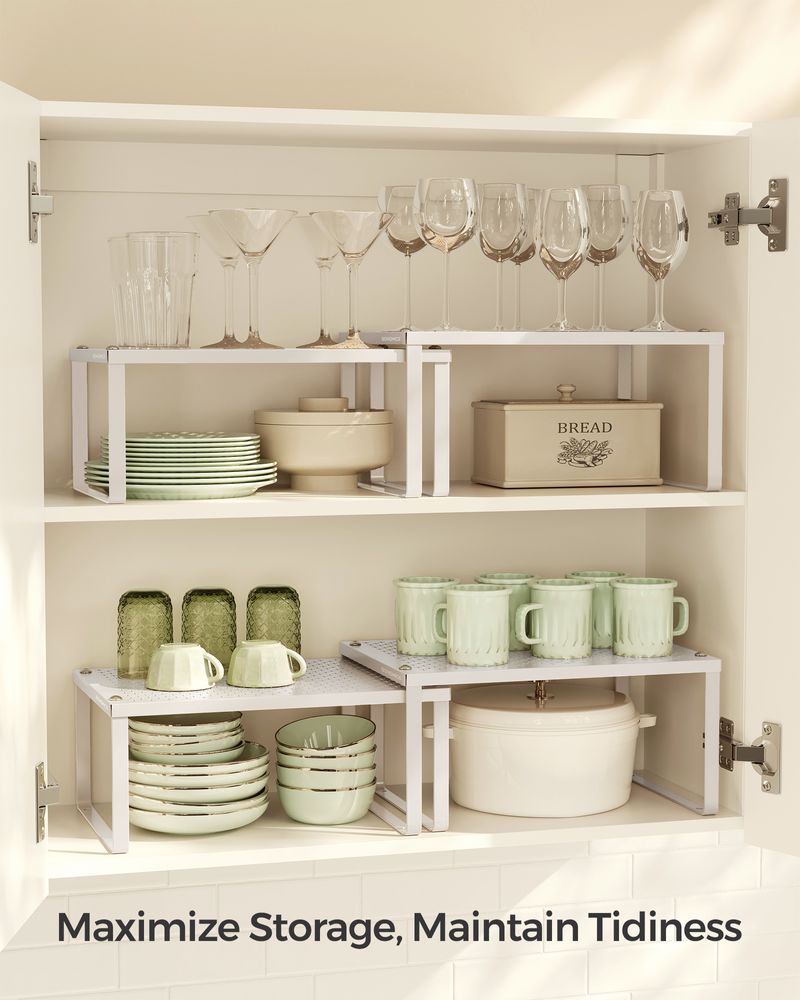 Spice Rack Organizers - Set Of 2 Stackable Metal Cabinet Shelves