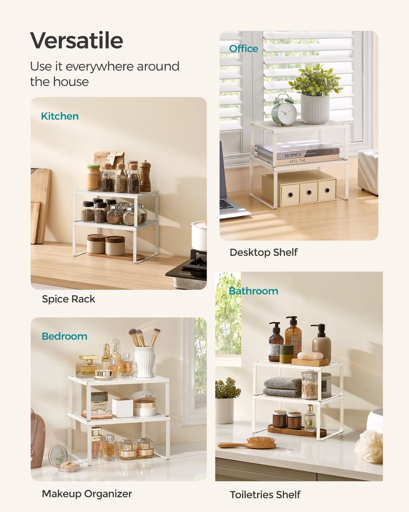 Spice Rack Organizers - Set Of 2 Stackable Metal Cabinet Shelves