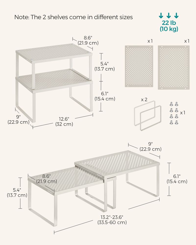 Spice Rack Organizers - Set Of 2 Stackable Metal Cabinet Shelves