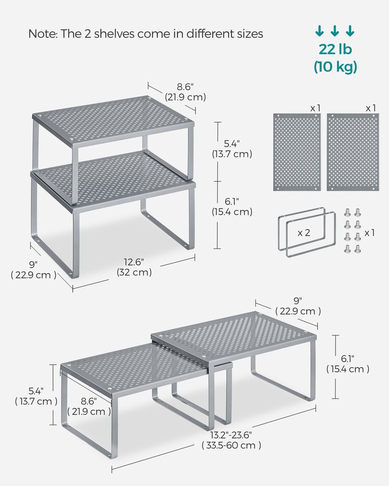 Spice Rack Organizers - Set Of 2 Stackable Metal Cabinet Shelves