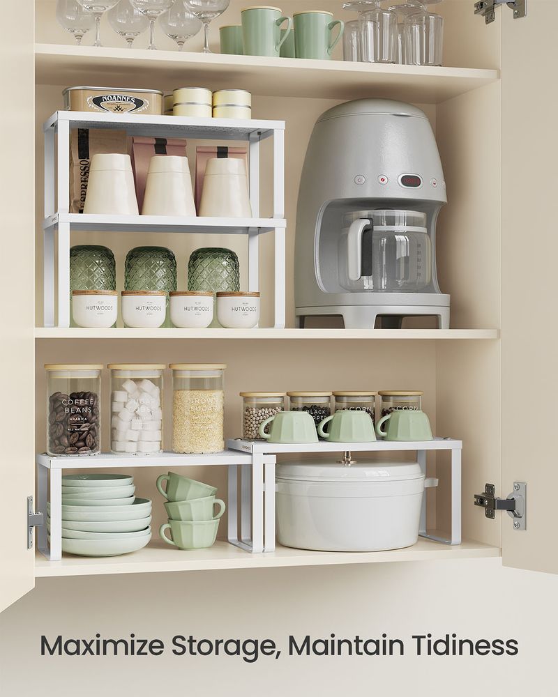 Spice Rack Organizers - Set Of 2 Stackable Metal Cabinet Shelves