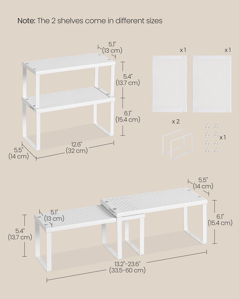 Spice Rack Organizers - Set Of 2 Stackable Metal Cabinet Shelves