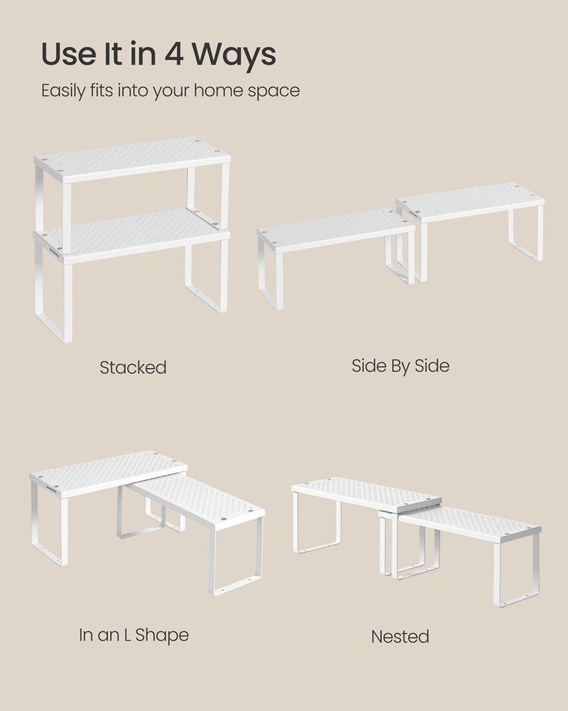 Spice Rack Organizers - Set Of 2 Stackable Metal Cabinet Shelves