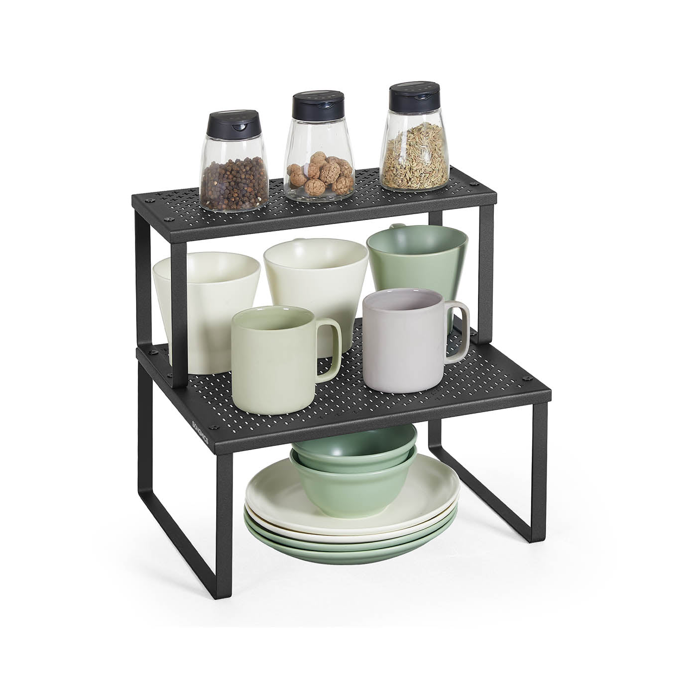 Spice Rack Organizers - Set Of 2 Stackable Metal Cabinet Shelves