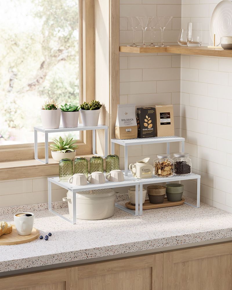 Spice Rack Organizers - Set Of 2 Stackable Metal Cabinet Shelves