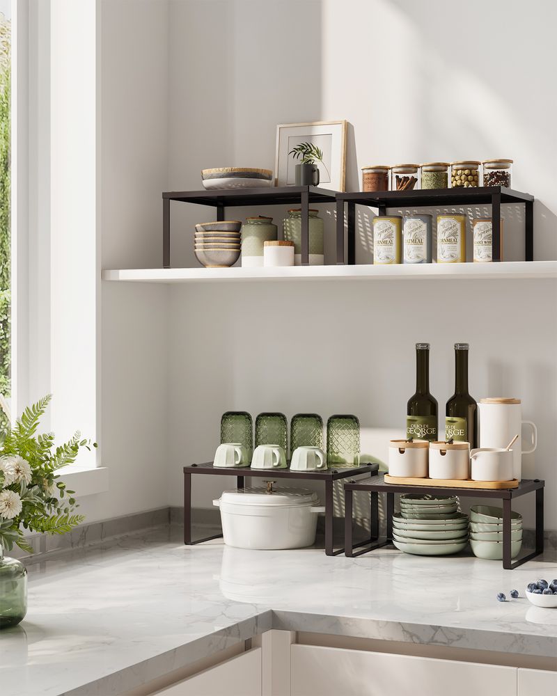 Spice Rack Organizers - Set Of 2 Stackable Metal Cabinet Shelves