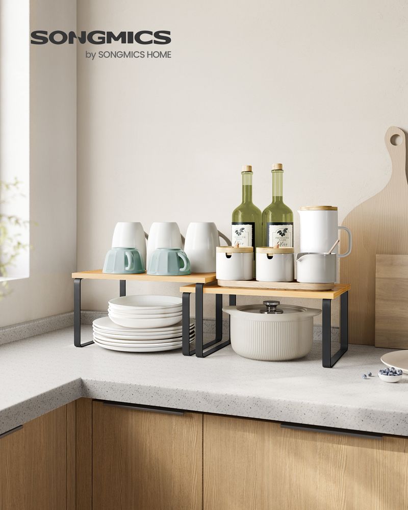 Cabinet Counter Shelves - Set Of 2 - Kitchen Storage Organizers