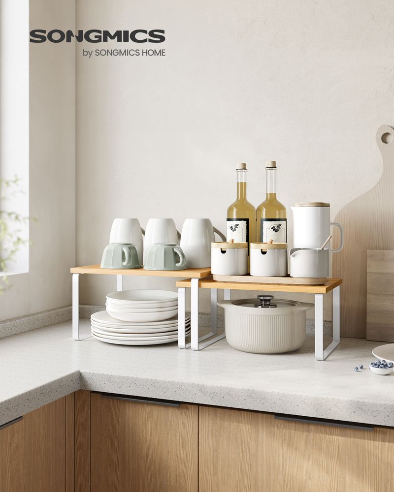 Cabinet Counter Shelves - Set Of 2 - Kitchen Storage Organizers