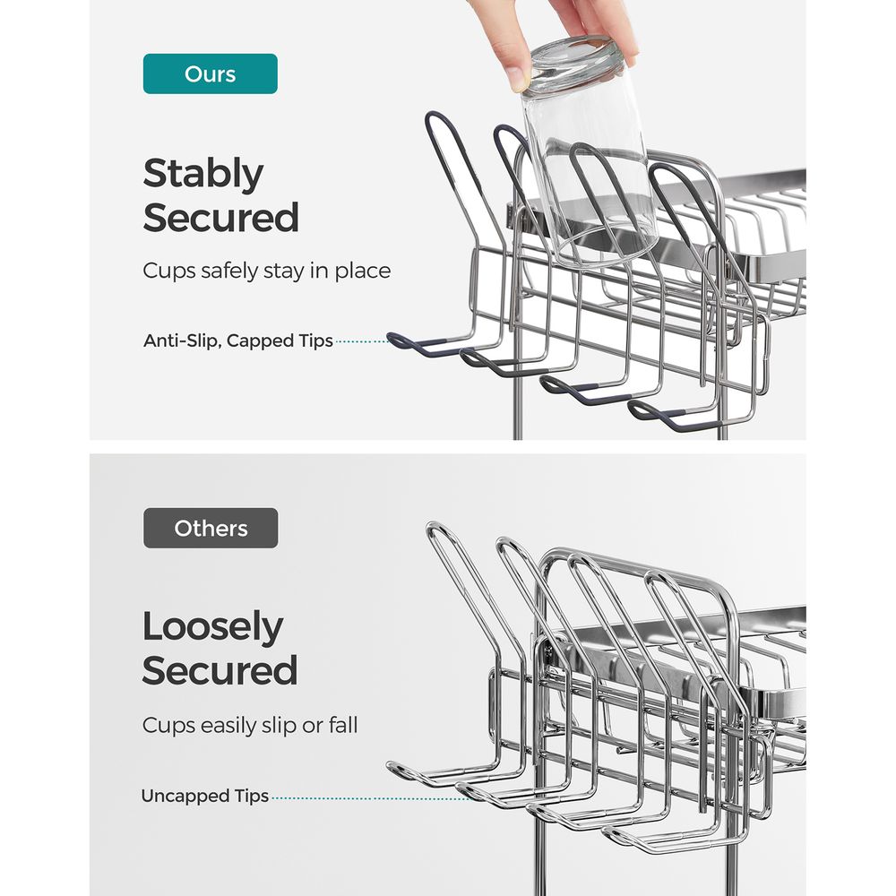 2 Tier Dish Rack With Drainboard Rotatable Extendable Spout