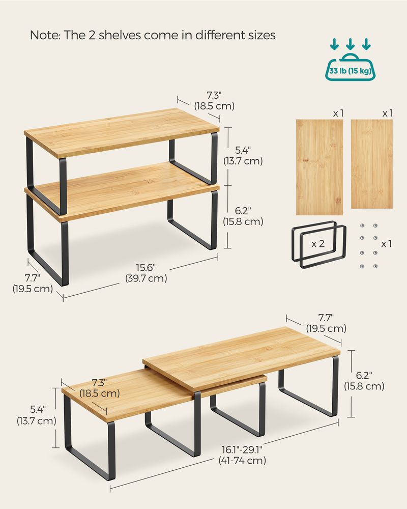 Cabinet Counter Shelves - Set Of 2 - Kitchen Storage Organizers