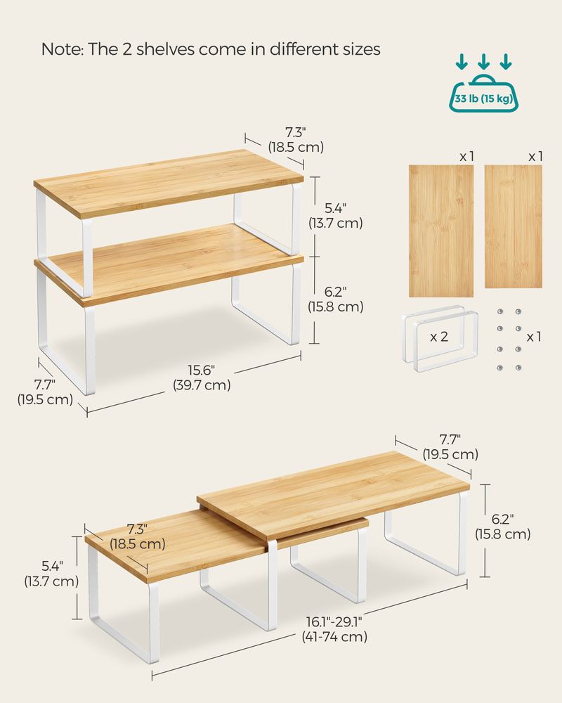 Cabinet Counter Shelves - Set Of 2 - Kitchen Storage Organizers