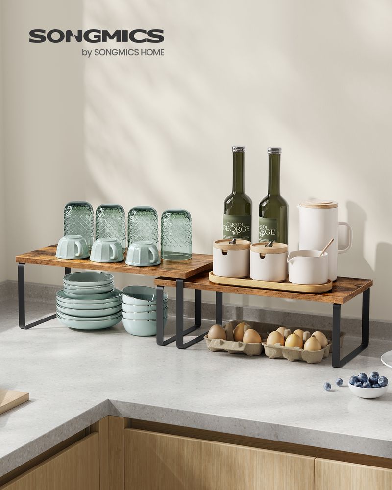 Cabinet Counter Shelves - Set Of 2 - Kitchen Storage Organizers