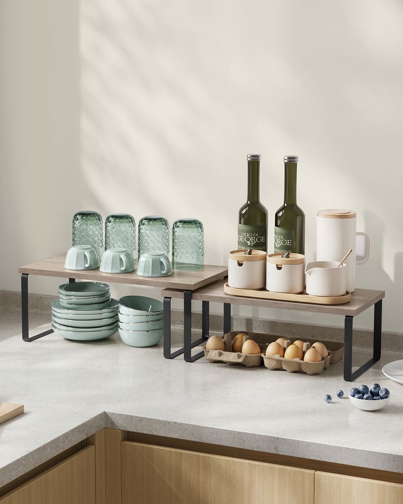 Cabinet Counter Shelves - Set Of 2 - Kitchen Storage Organizers