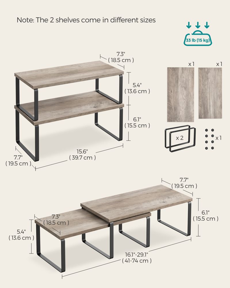 Cabinet Counter Shelves - Set Of 2 - Kitchen Storage Organizers