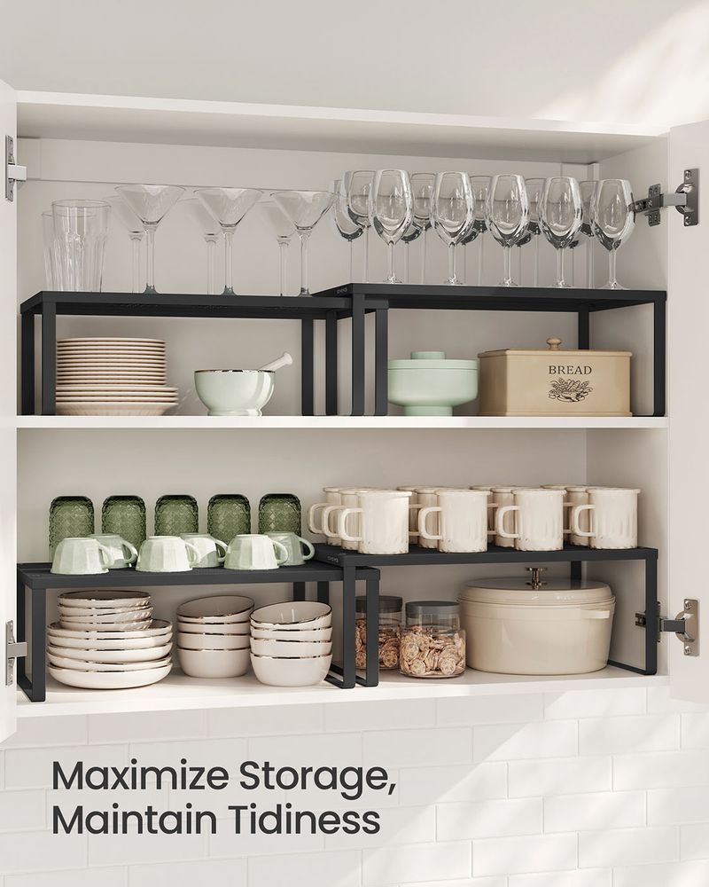 Spice Rack Organizers - Set Of 2 Stackable Metal Cabinet Shelves