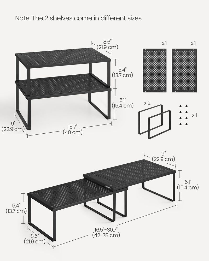 Spice Rack Organizers - Set Of 2 Stackable Metal Cabinet Shelves
