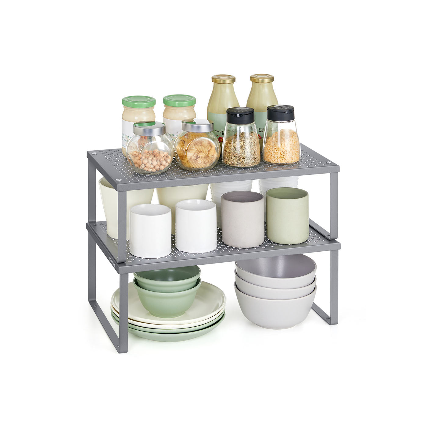Spice Rack Organizers - Set Of 2 Stackable Metal Cabinet Shelves