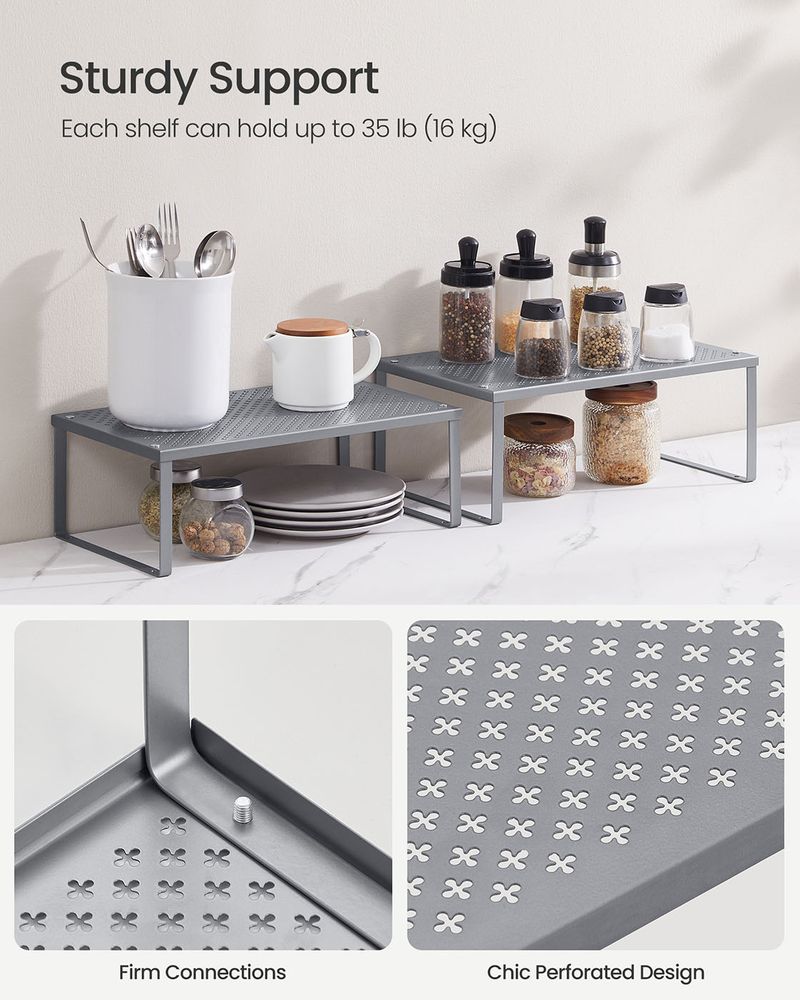 Spice Rack Organizers - Set Of 2 Stackable Metal Cabinet Shelves