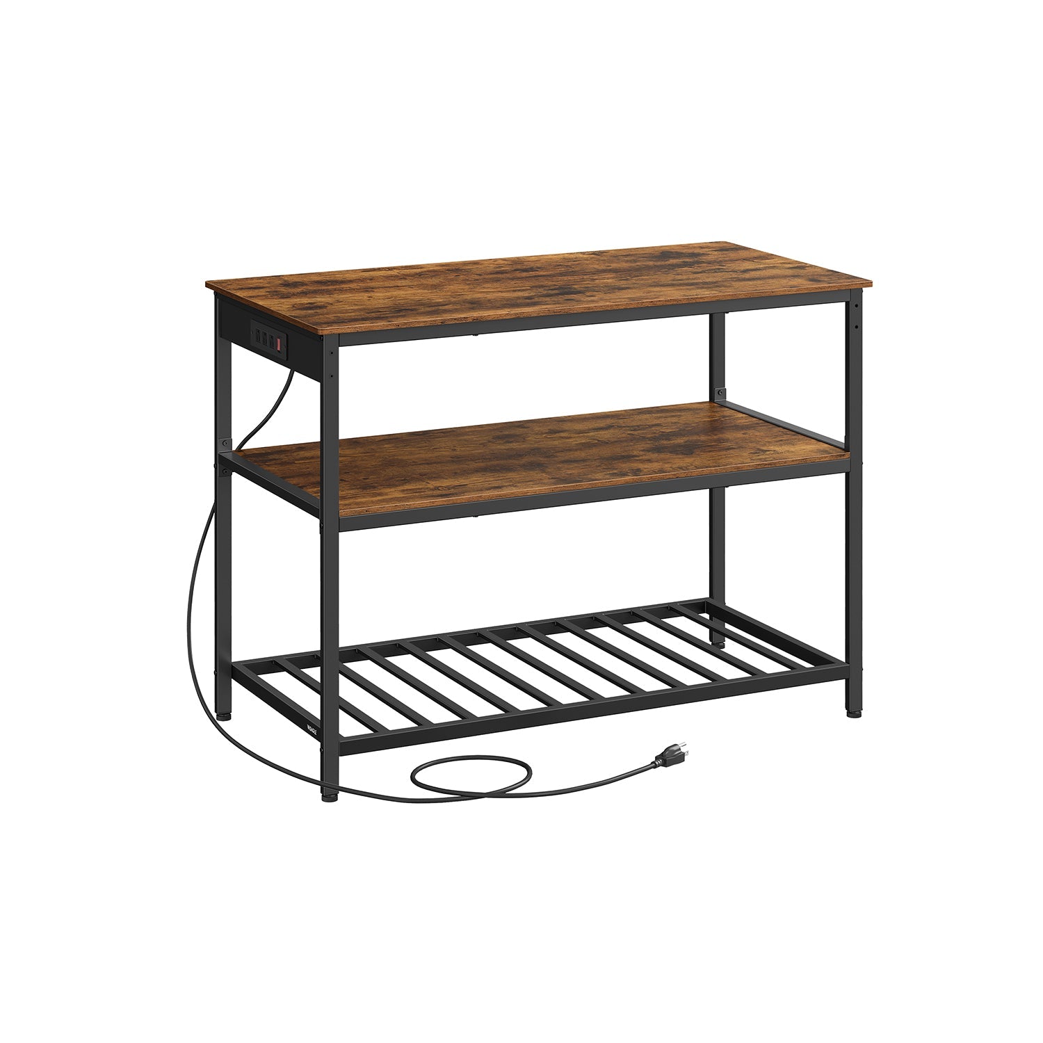 Kitchen Island With 3 Shelves – Built-In Power Strip – Large Worktop