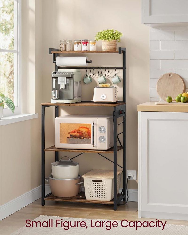 Kitchen Baker’s Rack With Power Outlet – Large Worktop – Multi-Shelf Storage