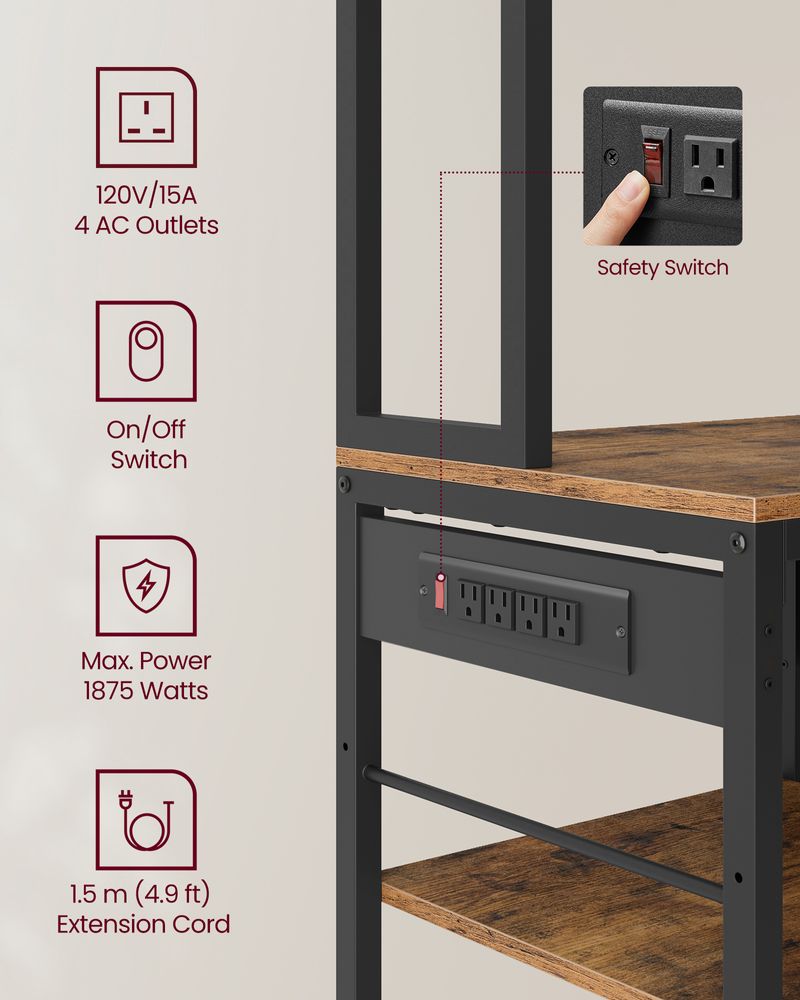 Bakers Rack With Charging Station Kitchen Storage Shelf Microwave Stand