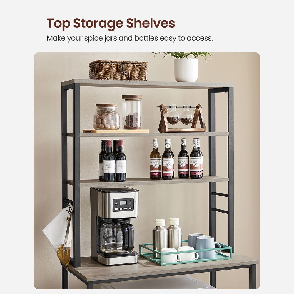Baker’s Rack - 31.5 Inch - Kitchen Storage Shelves With Hooks