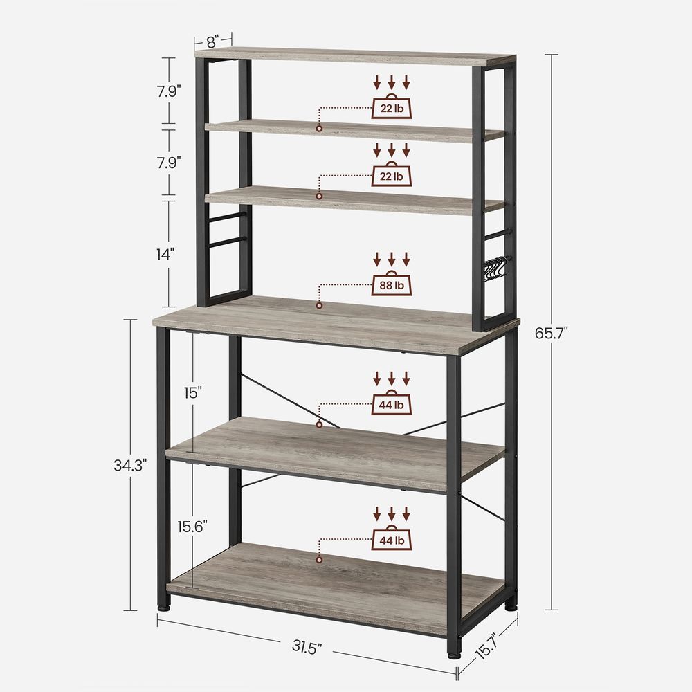 Baker’s Rack - 31.5 Inch - Kitchen Storage Shelves With Hooks