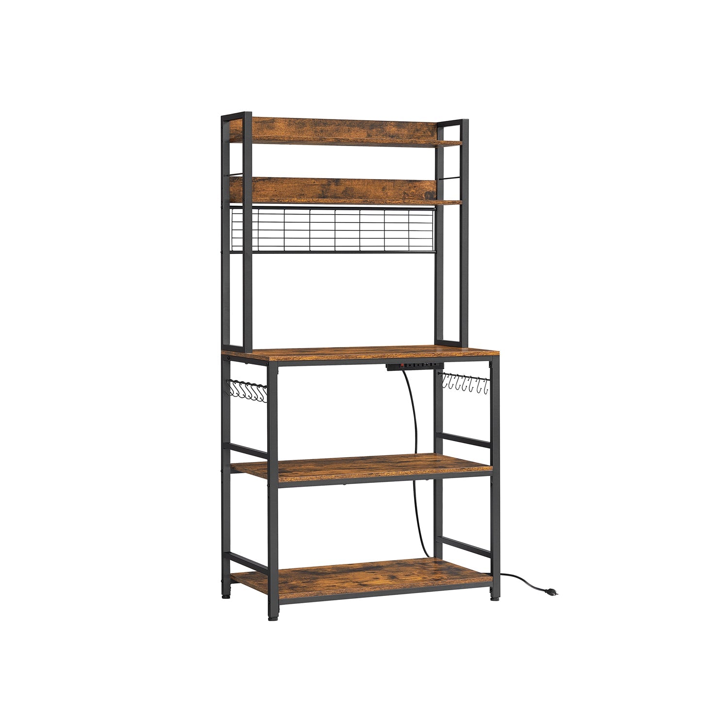 Bakers Rack Hutch - With Power Outlet - Adjustable Shelves
