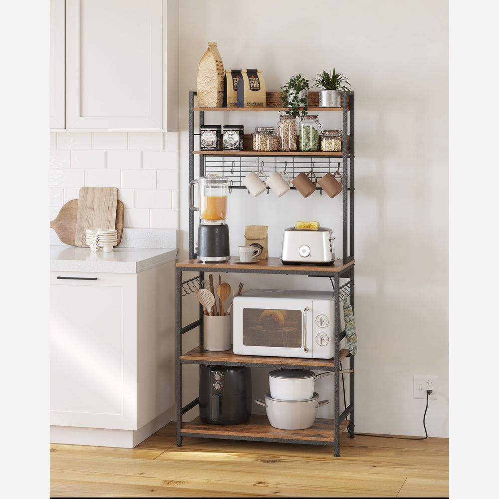 Bakers Rack Hutch - With Power Outlet - Adjustable Shelves