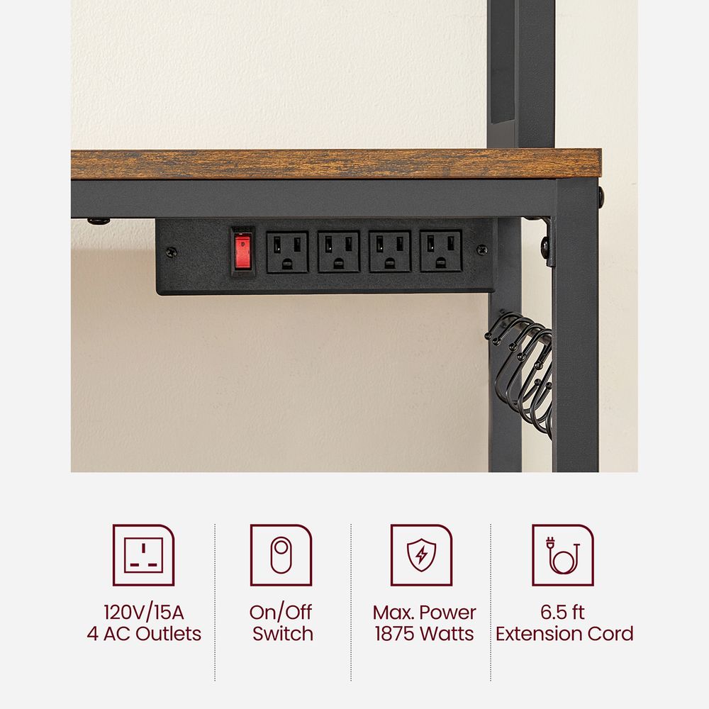 Bakers Rack Hutch - With Power Outlet - Adjustable Shelves