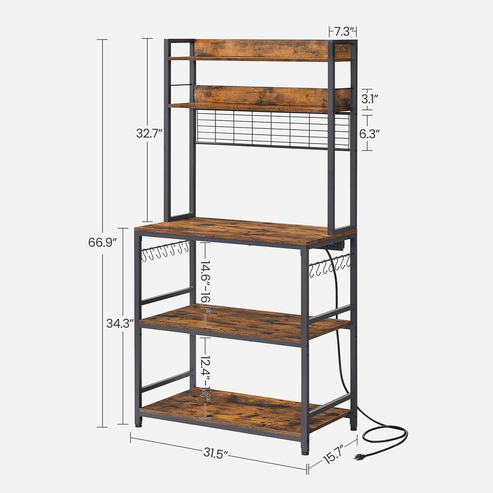 Bakers Rack Hutch - With Power Outlet - Adjustable Shelves