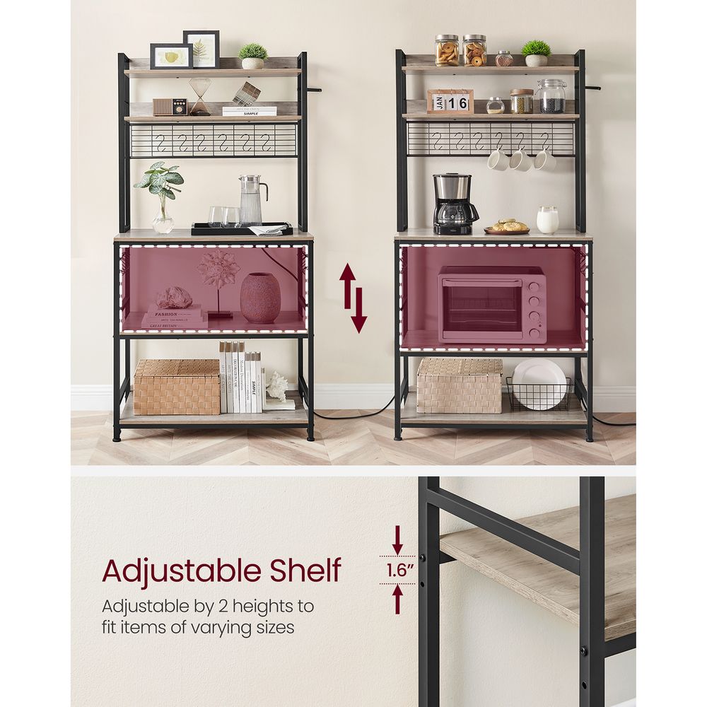 Bakers Rack Hutch - With Power Outlet - Adjustable Shelves