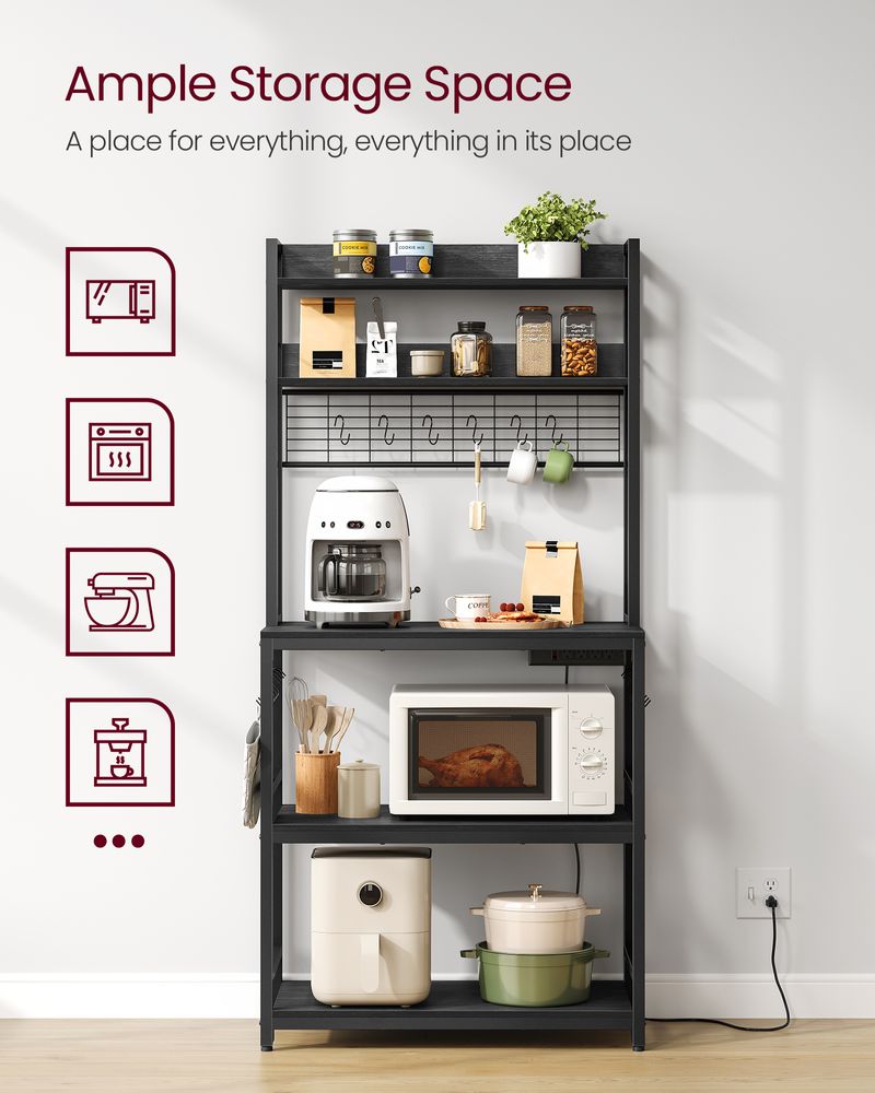 Bakers Rack Hutch - With Power Outlet - Adjustable Shelves