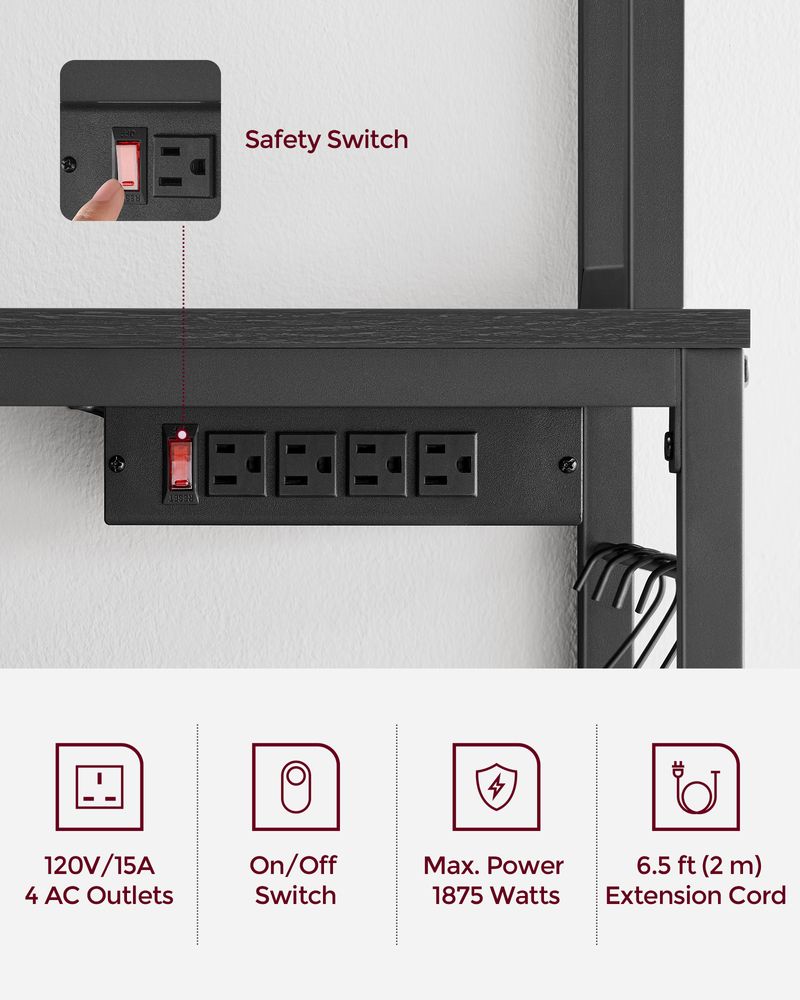 Bakers Rack Hutch - With Power Outlet - Adjustable Shelves