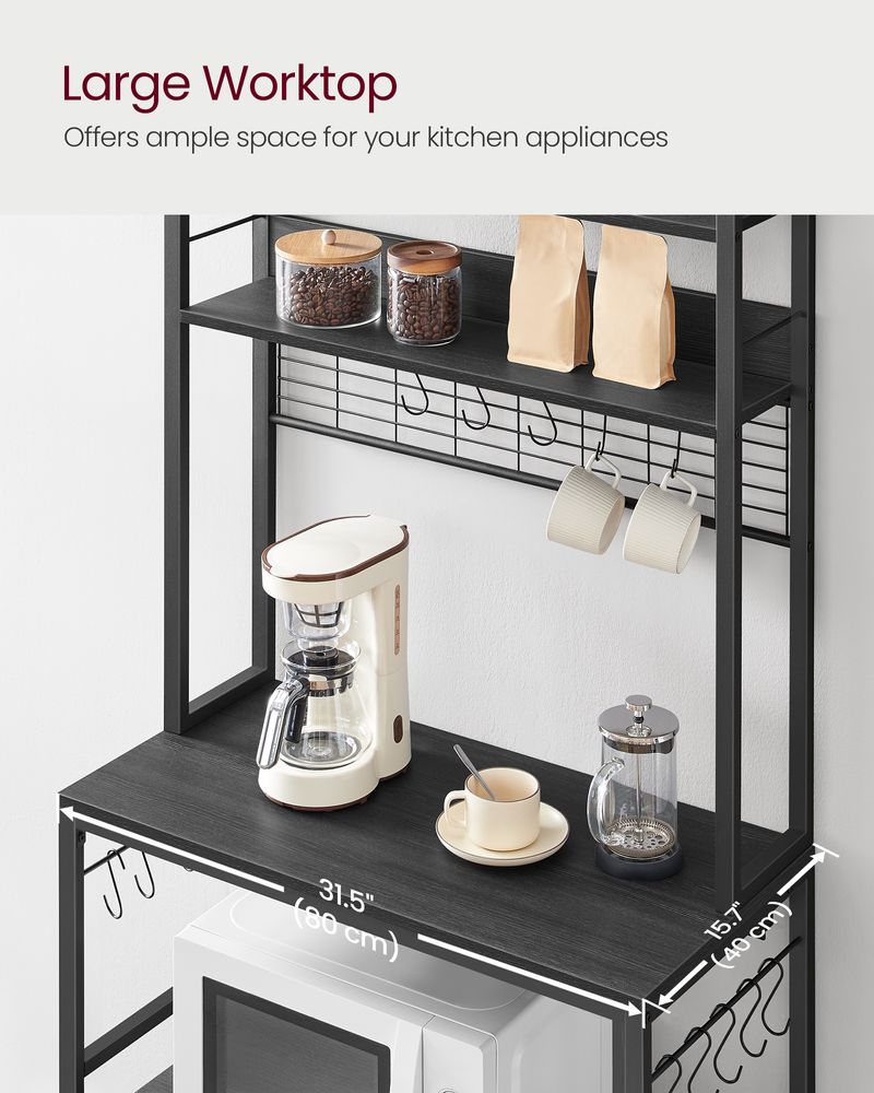 Bakers Rack Hutch - With Power Outlet - Adjustable Shelves