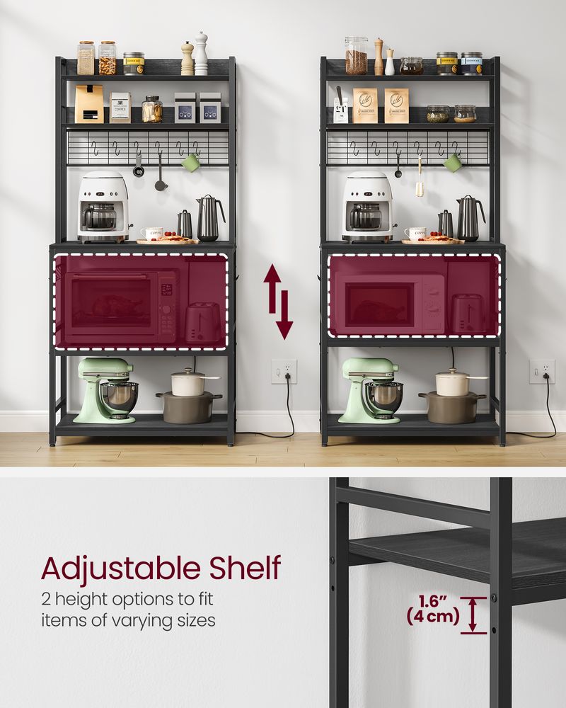 Bakers Rack Hutch - With Power Outlet - Adjustable Shelves
