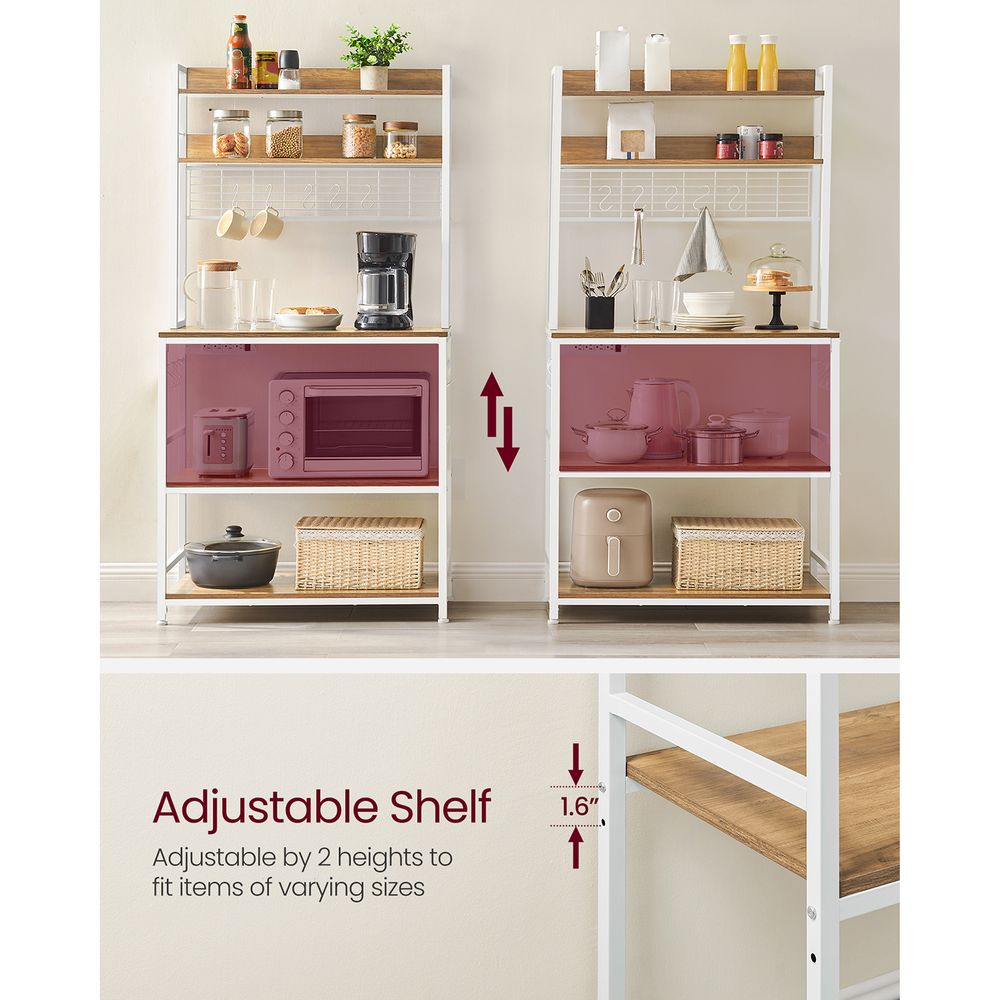 Bakers Rack Hutch - With Power Outlet - Adjustable Shelves