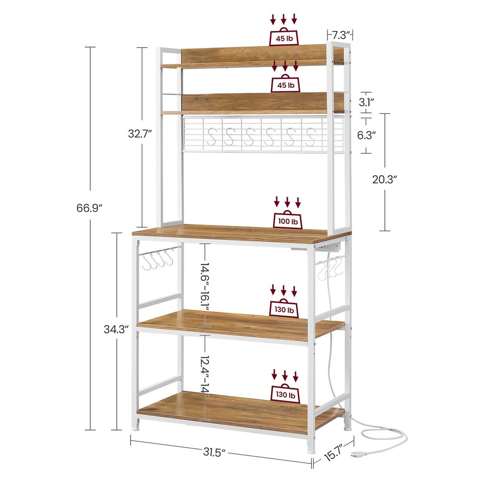 Bakers Rack Hutch - With Power Outlet - Adjustable Shelves