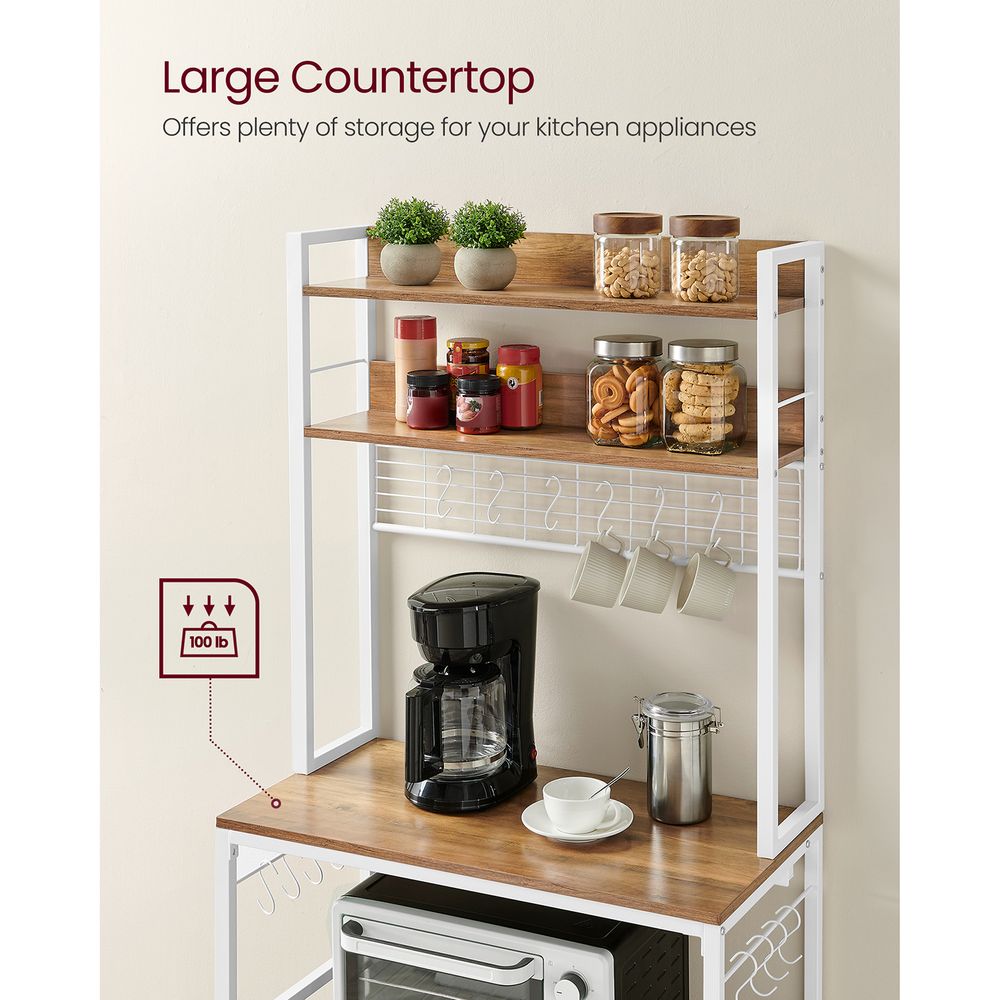 Bakers Rack Hutch - With Power Outlet - Adjustable Shelves