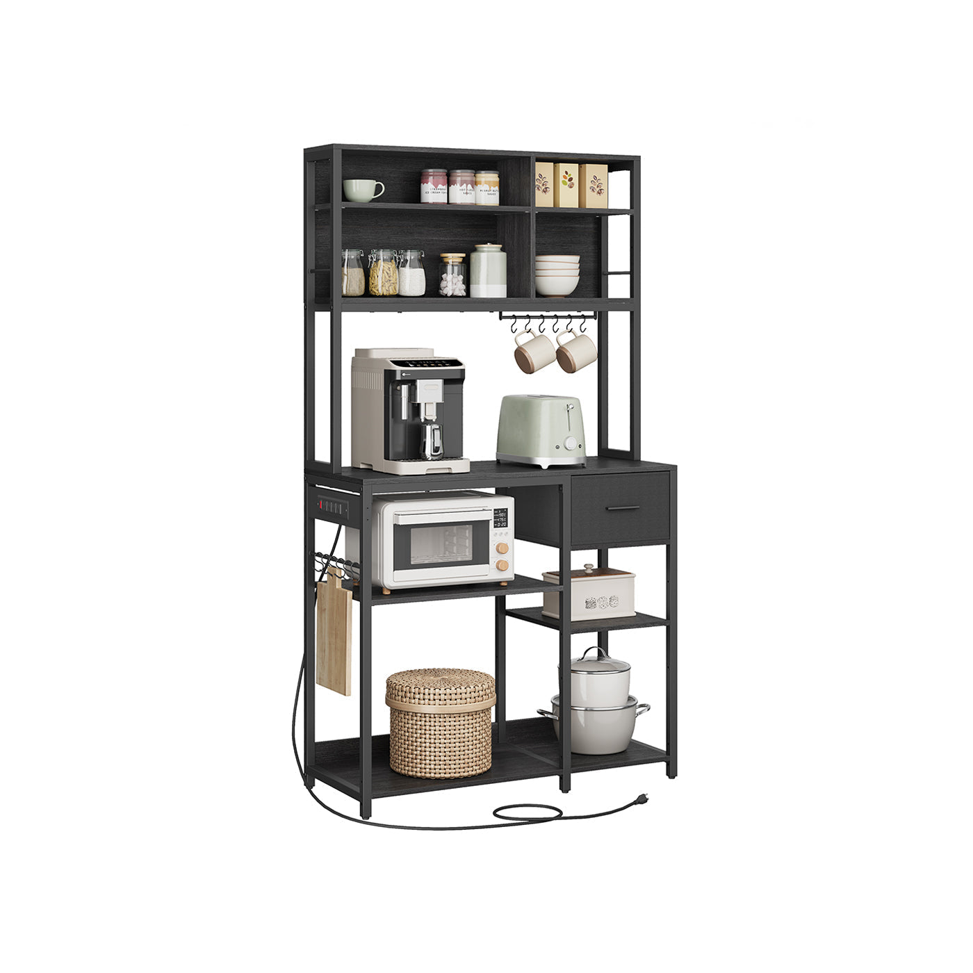 Bakers Rack With Charging Station Kitchen Storage Shelf Microwave Stand