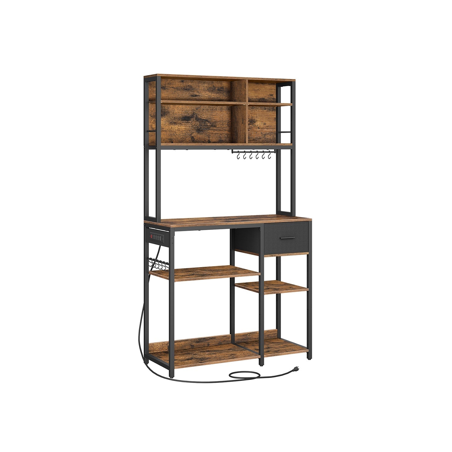 Bakers Rack With Charging Station Kitchen Storage Shelf Microwave Stand