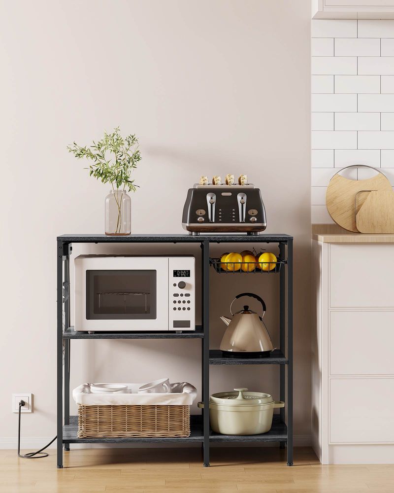 Bakers Rack With Charging Station 4 Shelf Kitchen Storage Stand