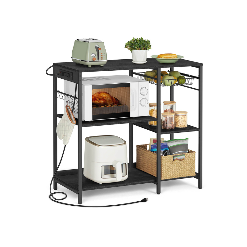 Bakers Rack With Charging Station 4 Shelf Kitchen Storage Stand