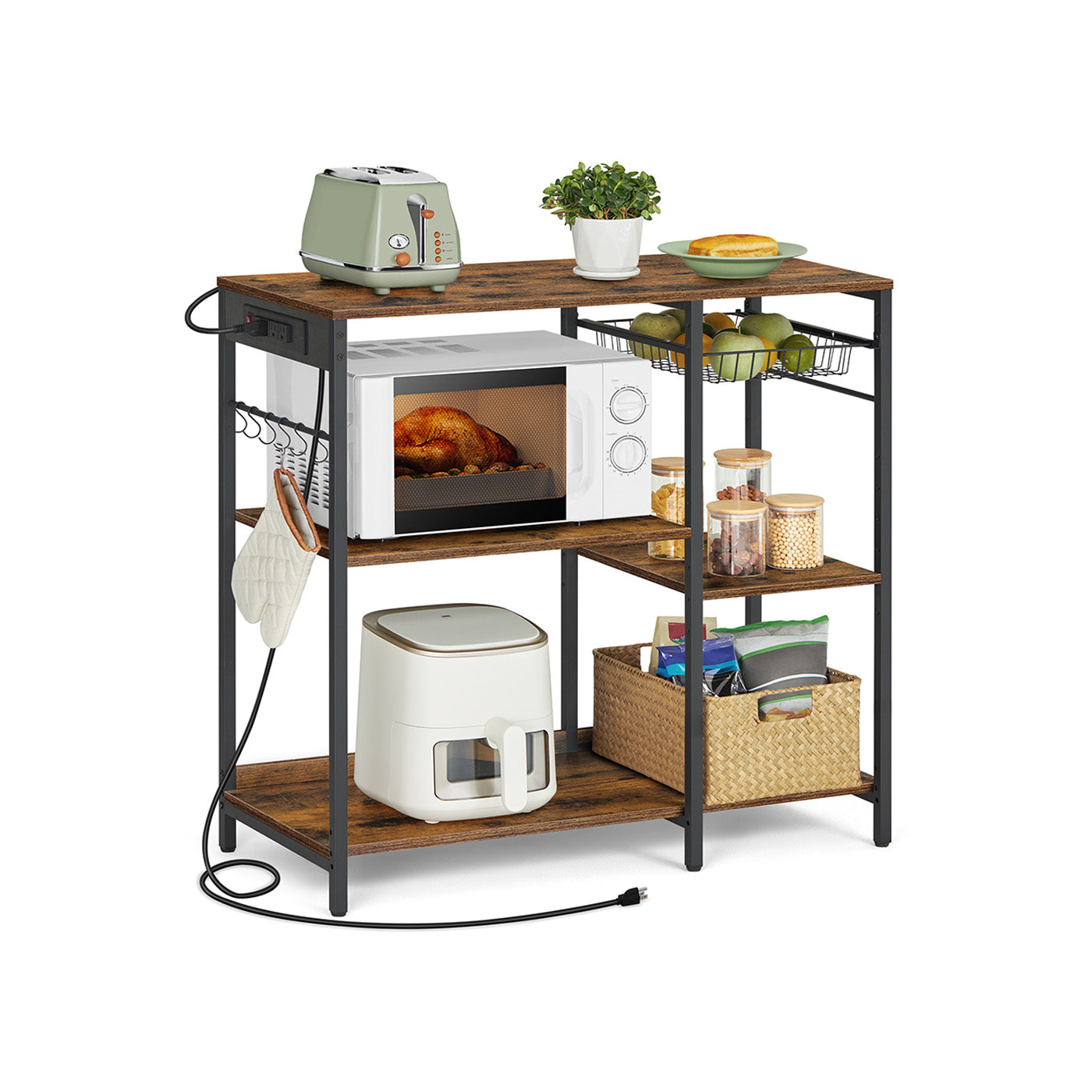 Bakers Rack With Charging Station 4 Shelf Kitchen Storage Stand