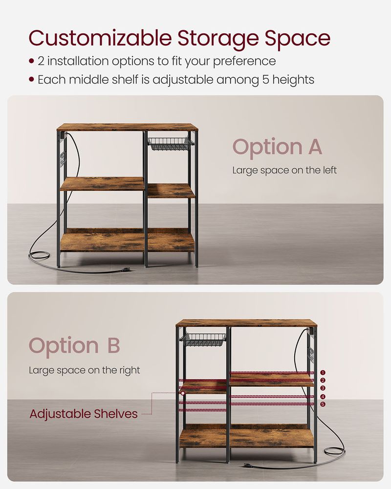Bakers Rack With Charging Station 4 Shelf Kitchen Storage Stand