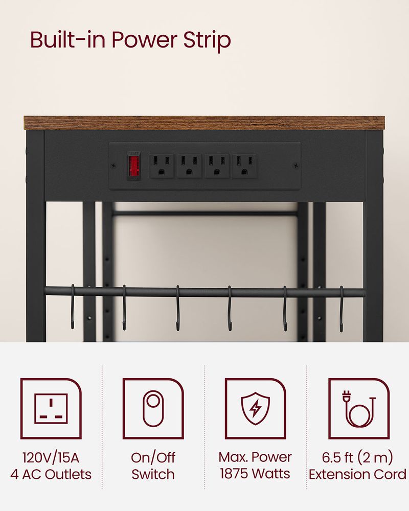 Bakers Rack With Charging Station 4 Shelf Kitchen Storage Stand